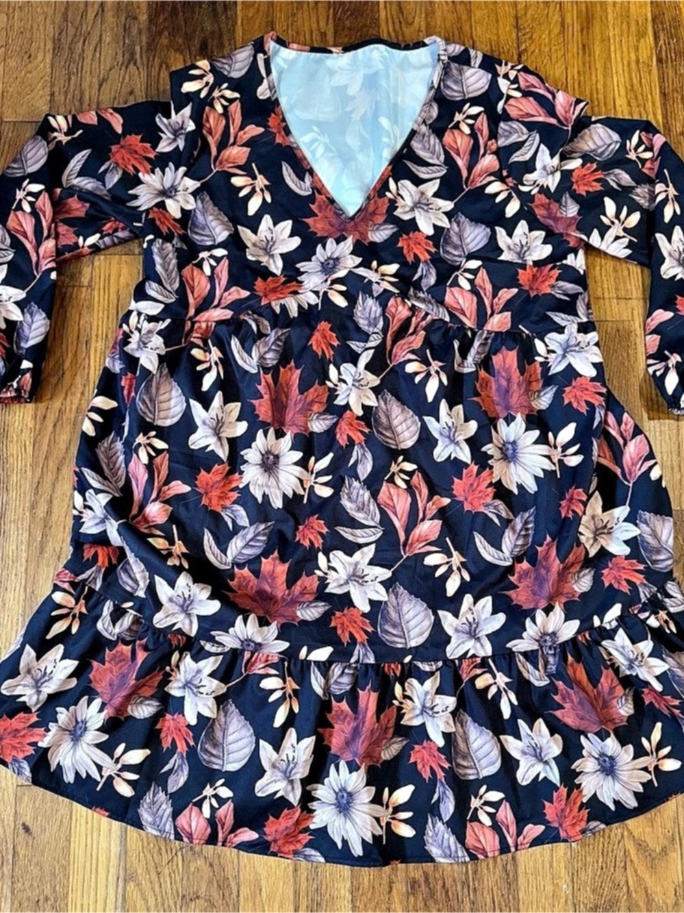 Floral Mini Dress in Black & Red Like New